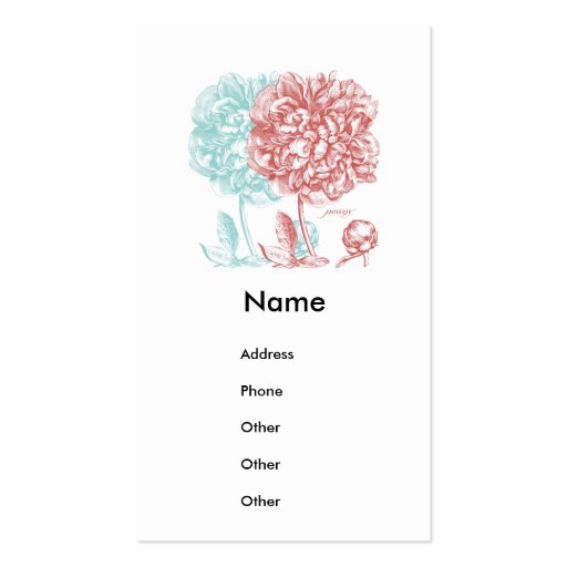 Peony Flowers Botanical Business Card Templates (front side)