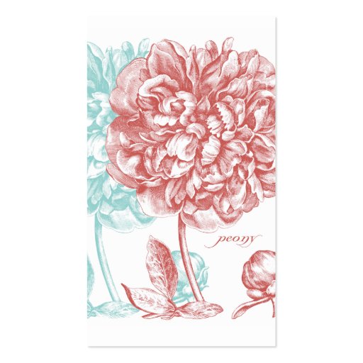 Peony Flowers Botanical Business Card Templates (back side)
