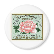 Peony Flowers Vintage Japanese Silk Label Refrigerator Magnet