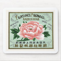 Peony Flowers Vintage Japanese Silk Label Mouse Pads