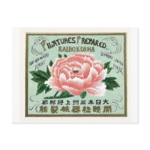 Peony Flowers Vintage Japanese Silk Label Post Card