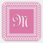 Peony Pink and White Ornate Monogram Stickers