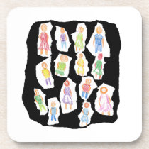 People Colorful Figures Drawing Torn paper against Drink Coaster