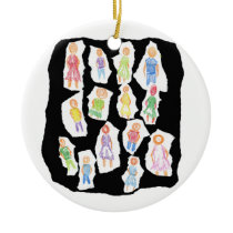 People Colorful Figures Drawing Torn paper against Christmas Ornaments