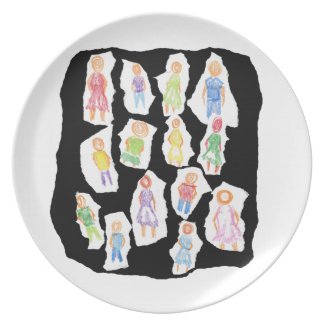 People Colorful Figures Drawing Torn paper against plate