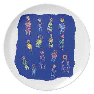 People Colorful Figures Drawing Torn paper against plate