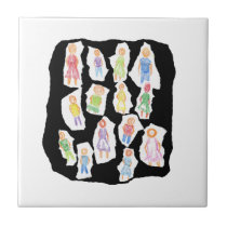 People Colorful Figures Drawing Torn paper against Ceramic Tiles