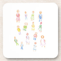 People Colorful Figures Drawing Torn paper clear b Drink Coaster