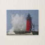 People on jetty watch large breaking waves in 2 jigsaw puzzle