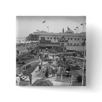 People playing mini golf elevated view B&W Button