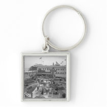 People playing mini golf elevated view B&W Key Chains