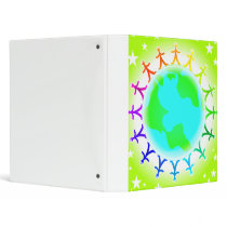 People united atop world globe binders