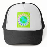 People united atop world globe hats