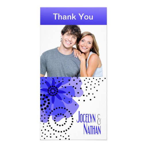 Pepper Poppies Photo Thank You blue Custom Photo Card