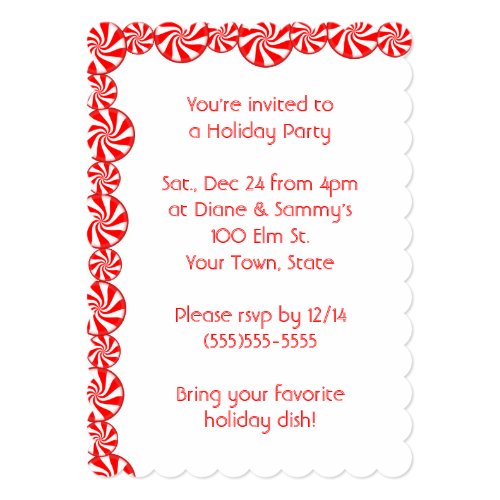 Peppermint Candy Christmas Holiday Party 5x7 Paper Invitation Card