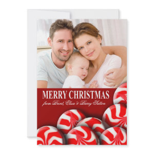 Peppermint Candy Merry Christmas Family Photo invitation