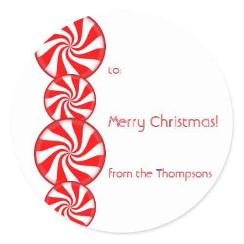 Peppermint Candy Merry Christmas Personalized Gift Classic Round Sticker
