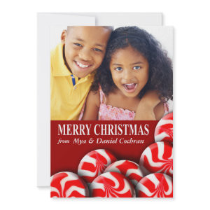 Peppermint Candy Merry Christmas Photo Greeting invitation