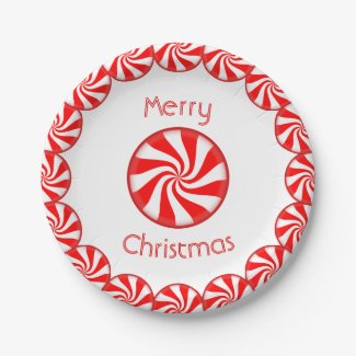 Peppermint Candy Merry Christmas 7 Inch Paper Plate