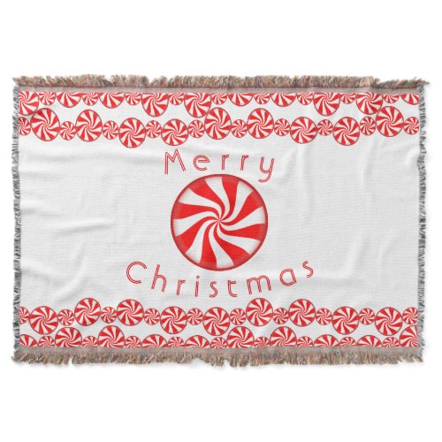 Peppermint Candy Merry Christmas Throw Blanket