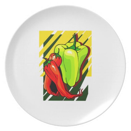 Peppers chili and yellow on yellow bg dinner plate