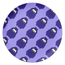 Pequeño monstruo violeta azul marino tonto plato para fiesta