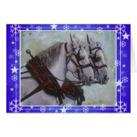 Percheron Draft Horse Christmas Card  blue