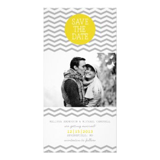 Perfect Chevron Yellow & Grey Save The Date Photo Photo Card Template