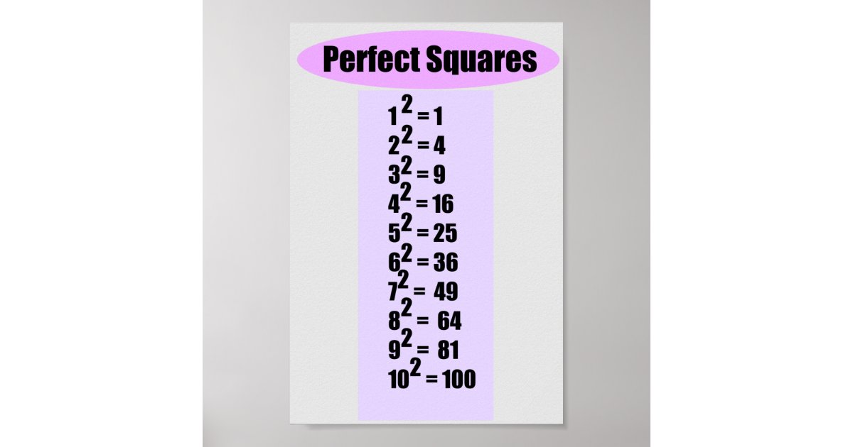 perfect square chart 10 poster zazzle perfect squares chart pdf
