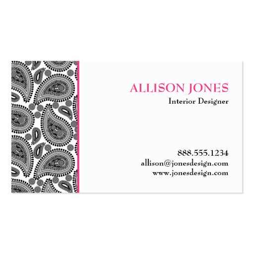 Perfectly Paisley Black & White Chic Business Card (back side)