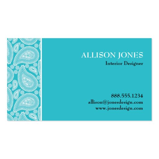 Perfectly Paisley Electric Aqua Chic Business Card (back side)