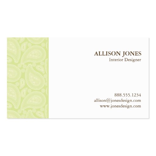 Perfectly Paisley Green Chic Business Card (back side)