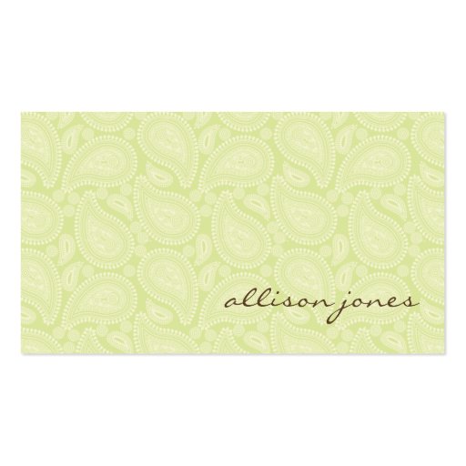 Perfectly Paisley Green Chic Business Card (front side)