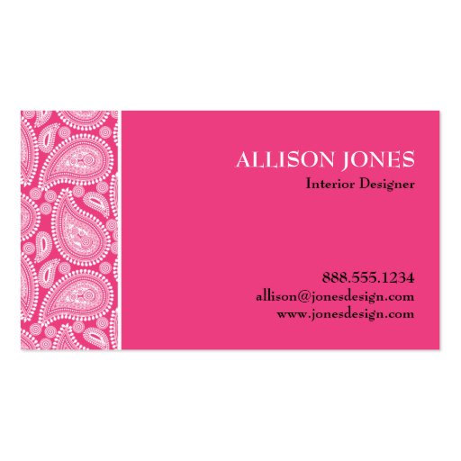 Perfectly Paisley Hot Pink Chic Business Card (back side)