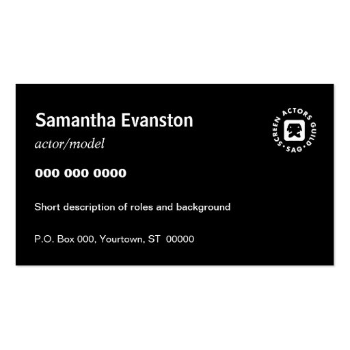 Performers Headshot Curved Black Business Card Templates (back side)