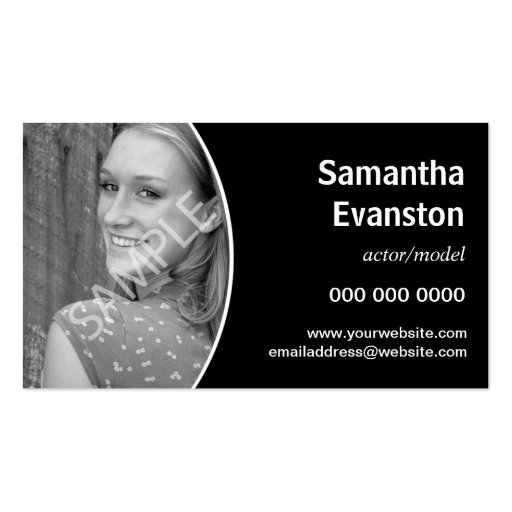 Performers Headshot Curved Black Business Card Templates (front side)