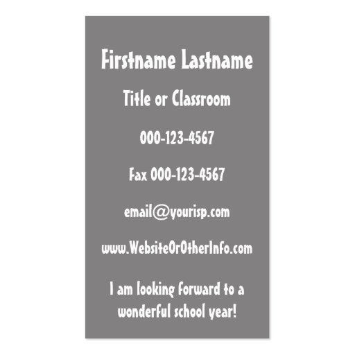 Periodic Table of Elements: Back To School Contact Business Card (back side)