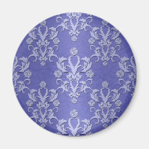 Periwinkle Blue Fancy Floral Damask Pattern Fridge Magnets