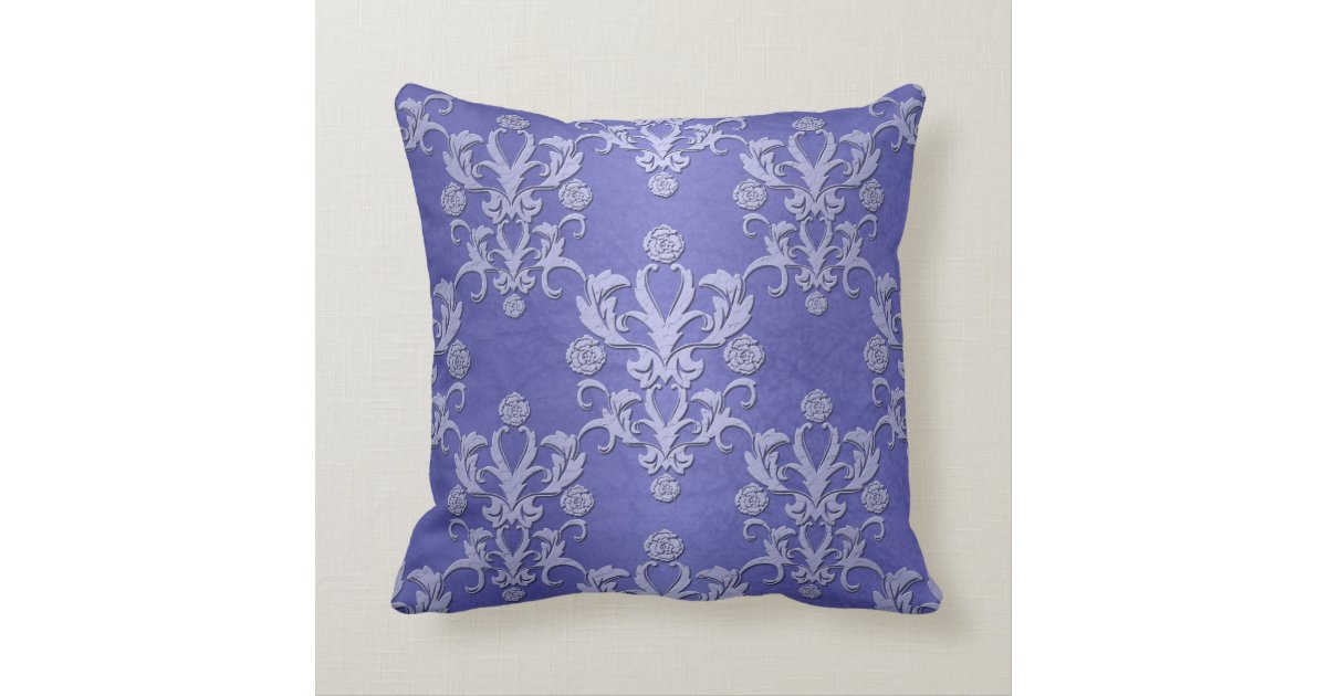 Periwinkle Blue Fancy Floral Damask Pattern Throw Pillow Zazzle