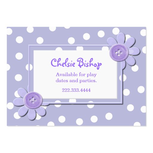 Periwinkle Blue & White Polka Dots Play date card Business Card Templates (front side)
