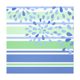 Periwinkle Green Stripes Flower Blossoms Design Canvas Prints