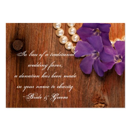 Periwinkle & Pearls Country Wedding Charity Favor Business Cards (front side)