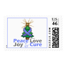 Periwinkle Ribbon Christmas Peace Love, Joy & Cure Postage Stamps