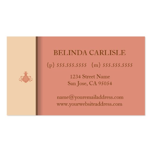 Perky Pineapple Biz Card (Peach) Business Card Template (back side)