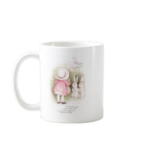 Perky White Easter Bunnies and Girl in Pink Dress Coffee Mugs
