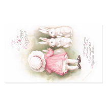 Perky White Easter Bunnies and Girl in Pink Dress Stickers