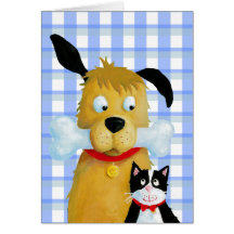 Perro y gato en el modelo azul del control - tarje