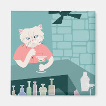 Persian Cat Martini Bar Fridge Magnet