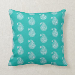 Persian tile paisley - white on turquoise pillow