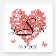 Persimmon Rose Butterfly Heart Monogram Sticker